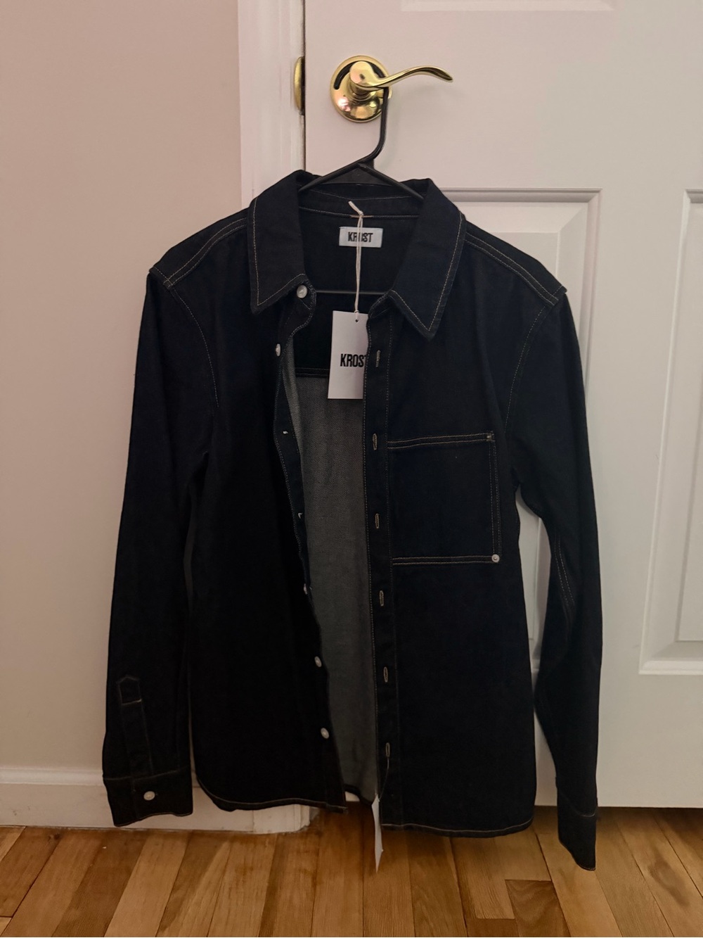 KROST MEN’s Black Denim Contrast-Stitch Jacket